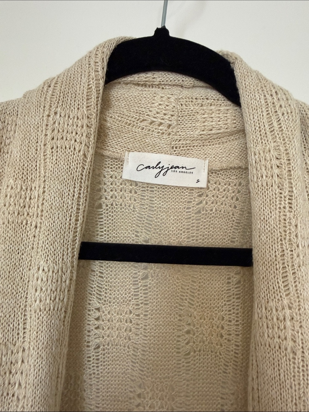 Carly Jean Los Angeles Long Open-Front Cable Knit Cardigan - Beige - Picture 3 of 4